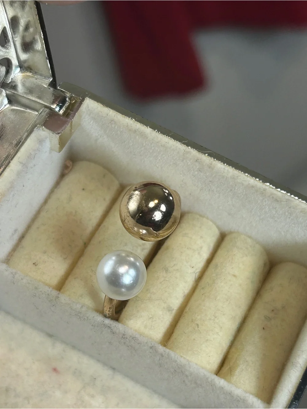 Gold Open Band Ring with White Pearl Accent